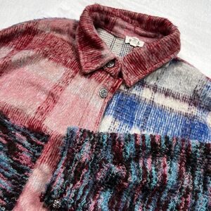 POL Oversized Contrast Plaid Shacket Small‎ Chenille Grunge Whimsy Hippie Boho